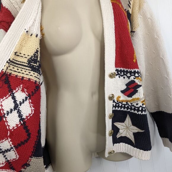 VINTAGE Nautical Y2K Cardigan Sweater Sz L - Picture 10 of 15